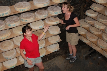 Dani and Anne trying the cheeses....